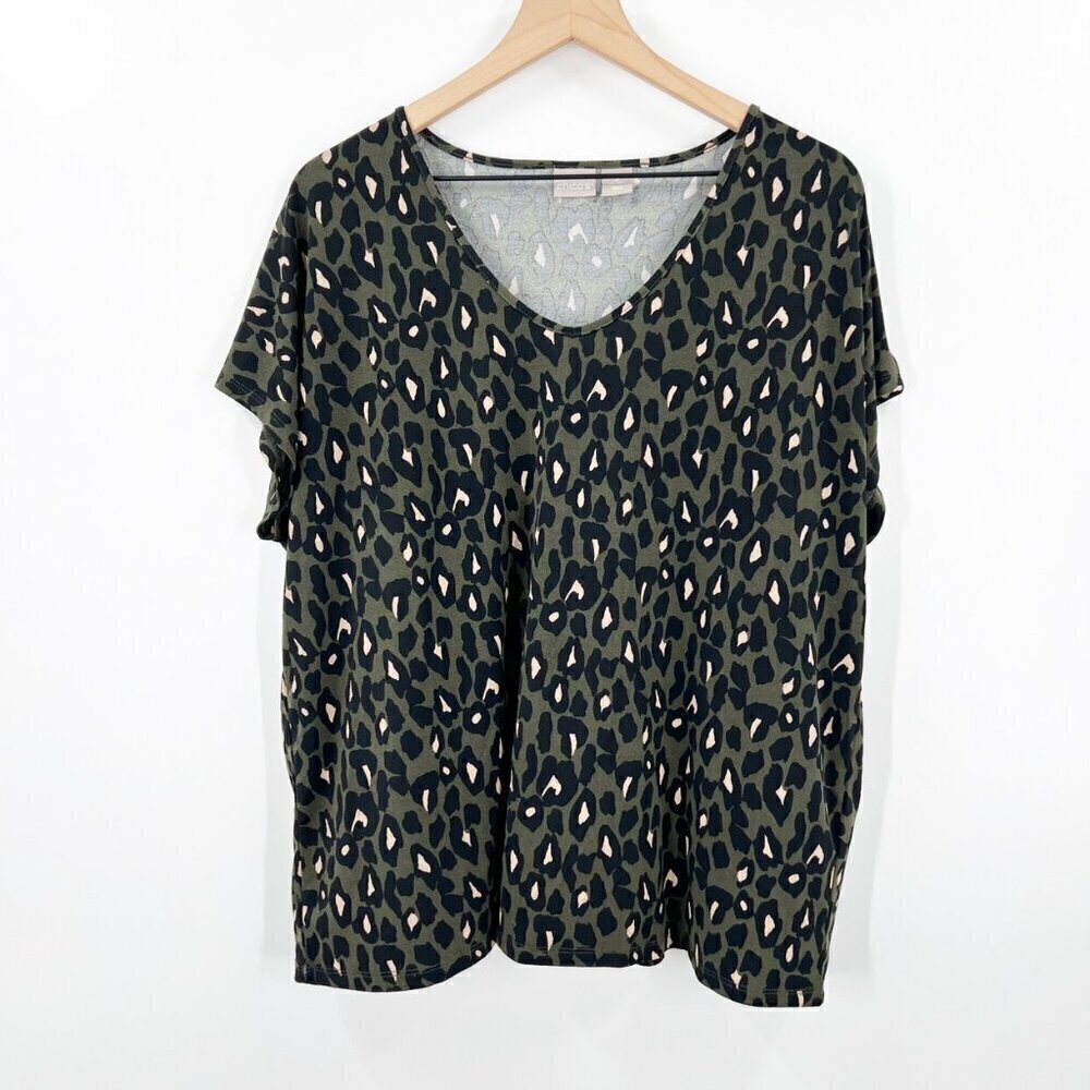 Chico's Olive Green Leopard Print V-Neck Blouse